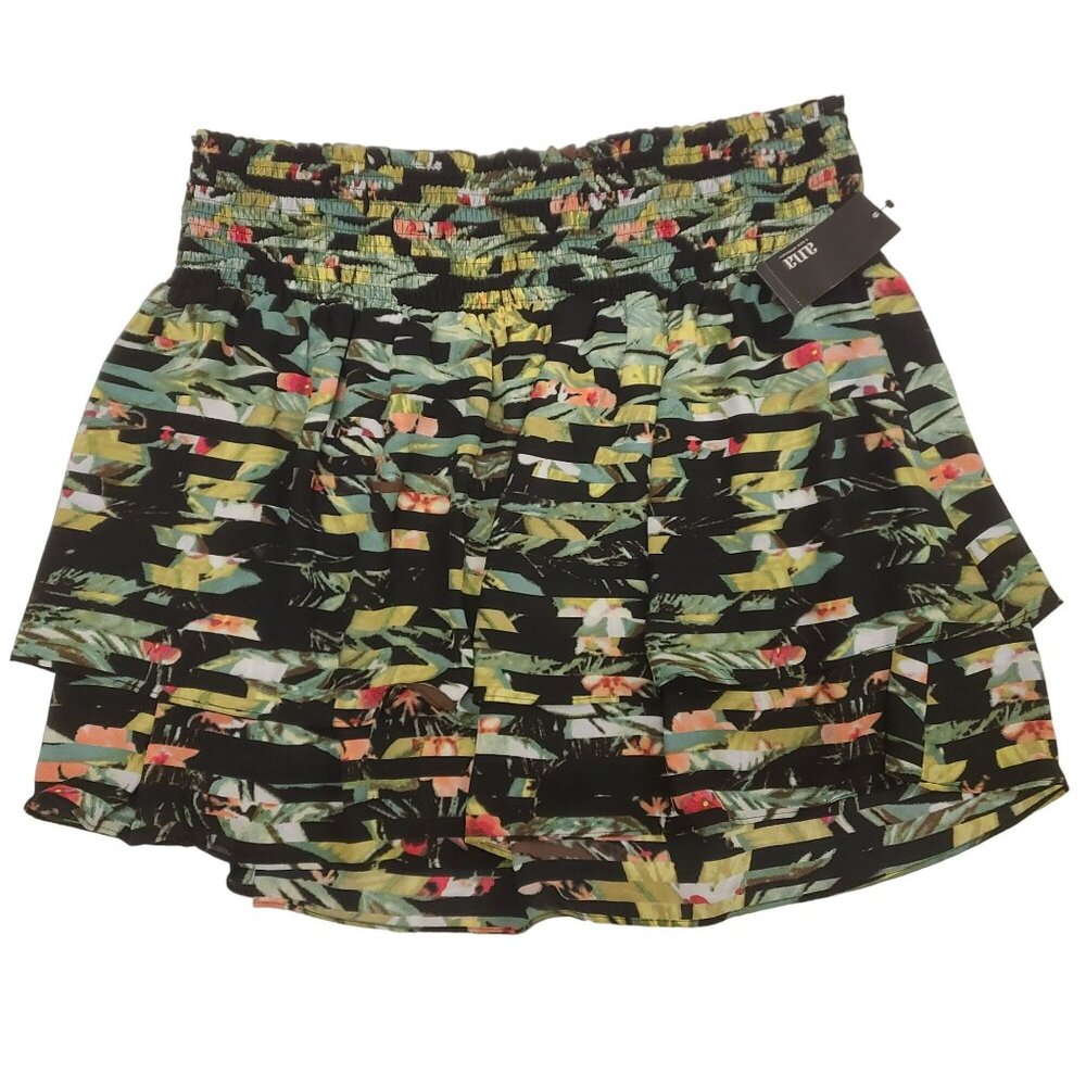A.N.A A New Approach Black Floral Mini Skirt Tropical Stripe Women's XL